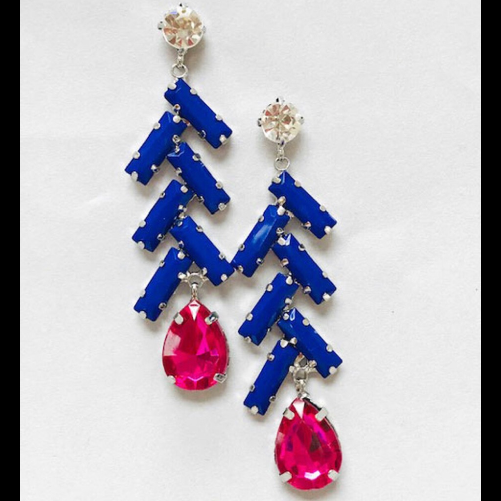 Cobalt Blue And Pink Zig- Zag Crystal Earring-Nwt-Boutique 29$
